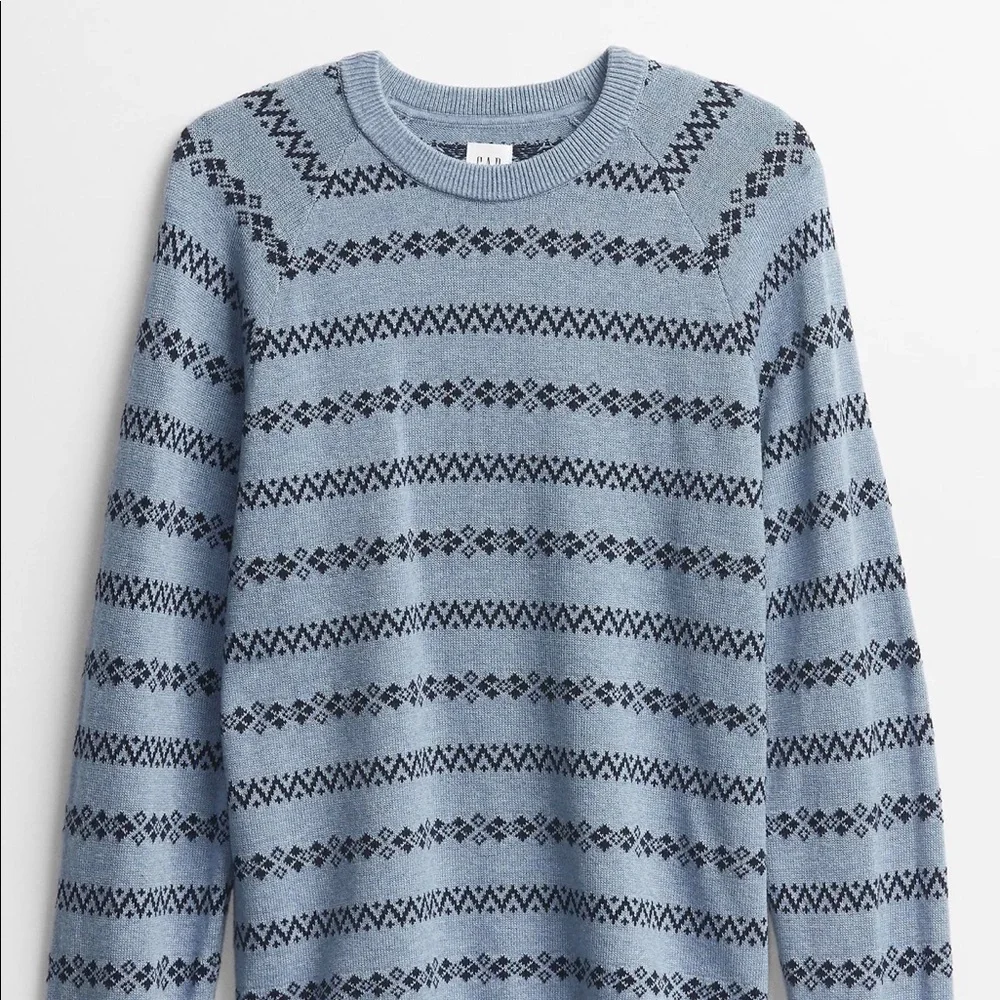 Gap‎ Mens Stripe Crewneck Sweater Pullover 100% Cotton L XL Blue Heather NWT